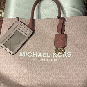 Michael Kors Blush Pink Tote with Gold Logo Charm with keychain wallet